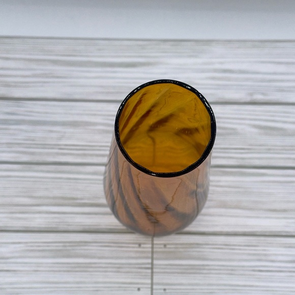 Vintage Italian Empoli Amber Glass Ribbed Swirl Vase on Twisted Glass Stem 11” - Picture 8 of 8